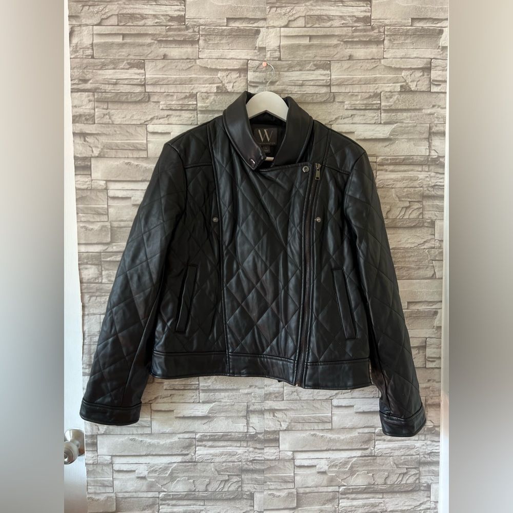 Worthington || Women’s Large Black Quilted Faux Leather Moto Jacket Full Zip